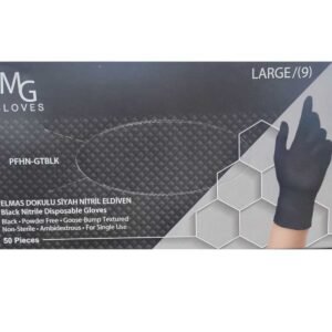 MG GLOVES ELMAS DOKULU SİYAH NİTRİL ELDİVEN LARGE (9) 50 ADET